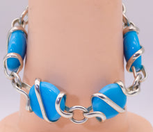Load image into Gallery viewer, Designer Blue Glass and Faux Silver Bracelet - JD11182