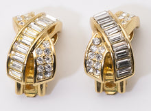 Load image into Gallery viewer, Signed Christian Dior Rhinestone and Gold Tone Clip Earrings  - JD11184