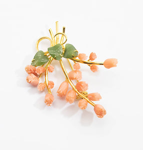 Vintage Coral Jade Floral Pin   - JD11044