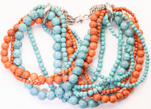 Load image into Gallery viewer, Vintage Faux Turquoise &amp; Coral Multi-Strand Necklace - JD11187