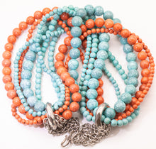 Load image into Gallery viewer, Vintage Faux Turquoise &amp; Coral Multi-Strand Necklace - JD11187