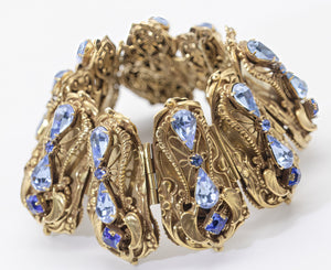 Heavy Goldtone and Blue Stone Bracelet  - JD11193