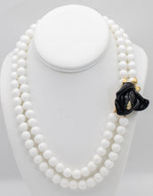 Load image into Gallery viewer, Signed K.J.L. for Avon Black Flower with White Beads Necklace  - JD11197