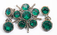 Load image into Gallery viewer, Signed Kramer Green Stone Pin and Earring Set - JD11198