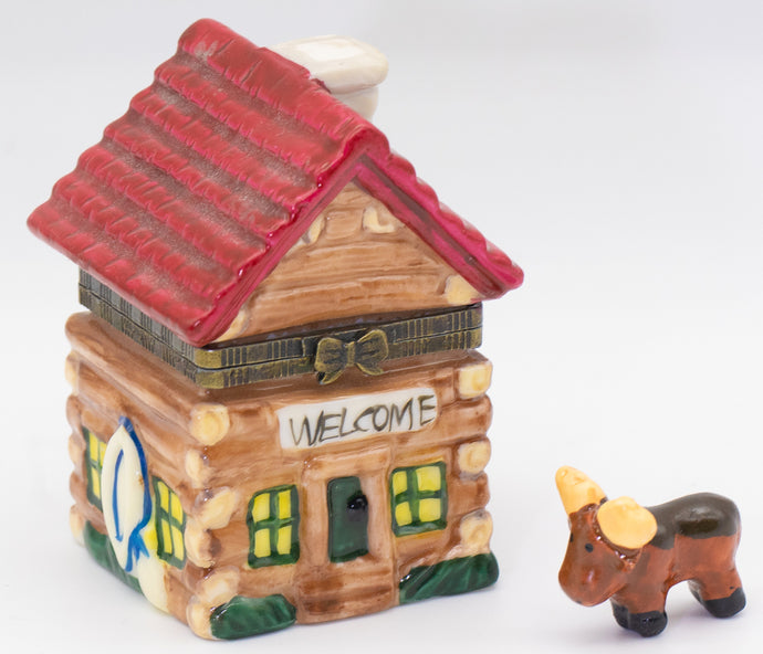 Log Cabin Trinket Box with a Cow - JD11201