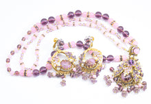 Load image into Gallery viewer, Signed Miriam Haskell Pink &amp; Lavender Glass Necklace and Drop Earrings    - JD11170