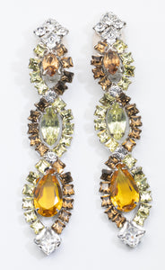 Signed Robert Sorrell One-Of-A-Kind Drop Rhinestone Clip Earrings - JD11210