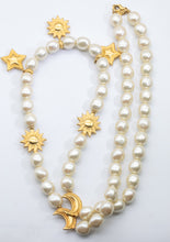 Load image into Gallery viewer, Signed Sung Sun, Moon &amp; Stars Faux Pearl Necklace - JD11212