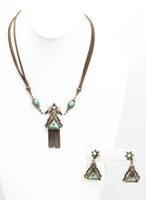 Load image into Gallery viewer, Vintage Czech Art Deco Turquoise Necklace and Earring Set - JD11118