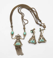 Load image into Gallery viewer, Vintage Czech Art Deco Turquoise Necklace and Earring Set - JD11118