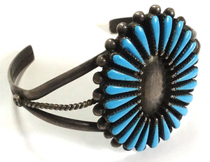 Vintage Zuni American Indian Needlepoint Turquoise Sterling Child's Bracelet