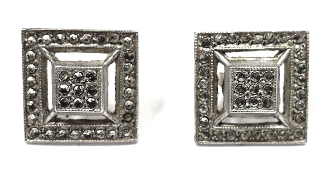 Vintage Marcasite & Sterling Silver Pierced Earrings
