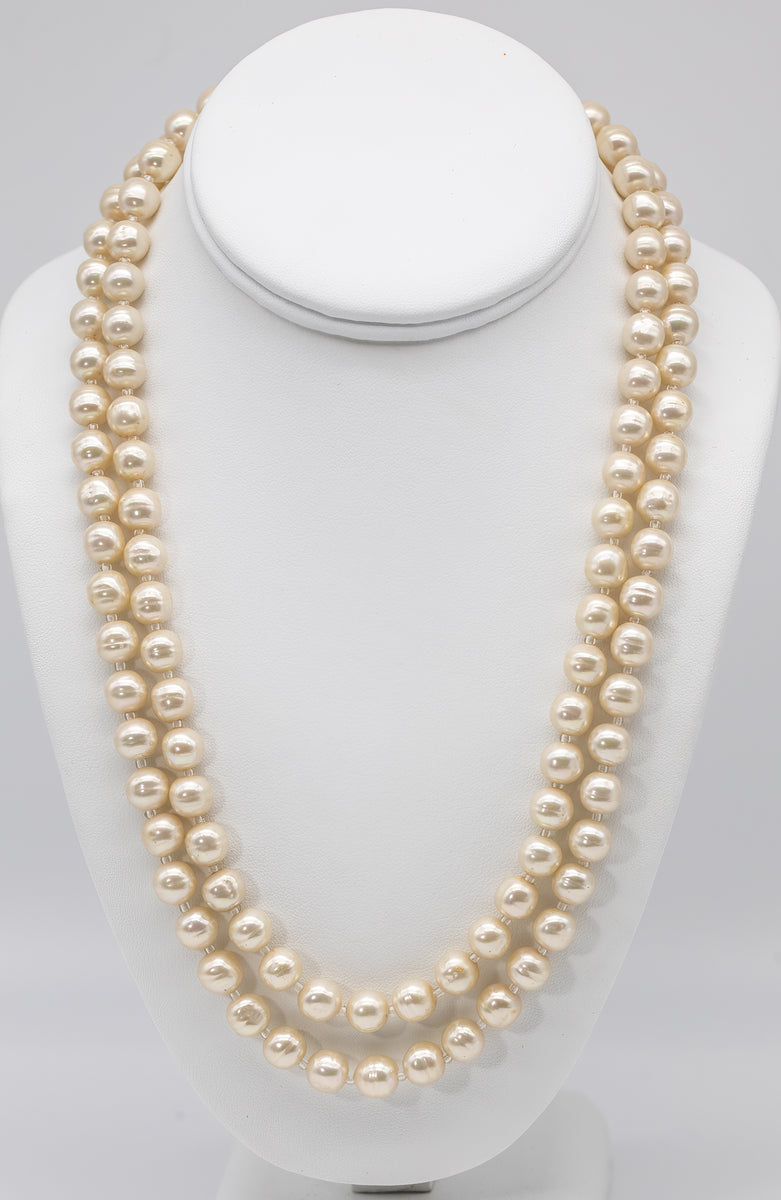 Double Faux Pearl Necklace & Matching Zebra Enamel Bracelet – Vintage  Couture