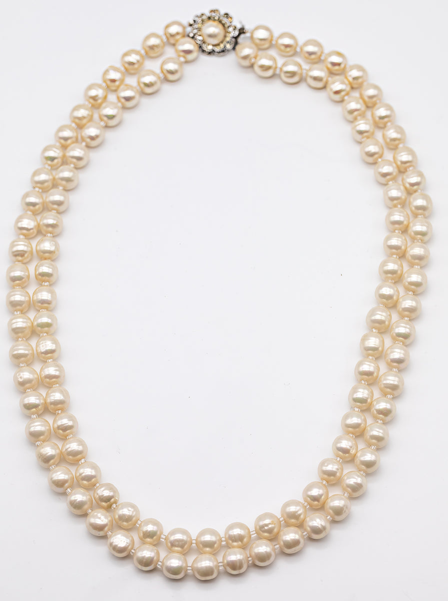 Vintage Double Strand Faux Pearl Necklace - JD10569A