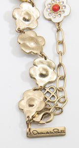 Vintage Signed Oscar De La Renta White Pansy and coral flower necklace - JD10723