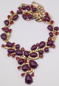 Vintage Oscar De La Renta Long Purple Bib Necklace - JD10573