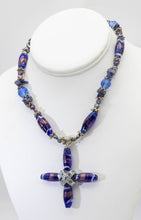 Load image into Gallery viewer, Vintage French Glass and Silver Beaded Cross and Rhinestone Necklace - JD10953