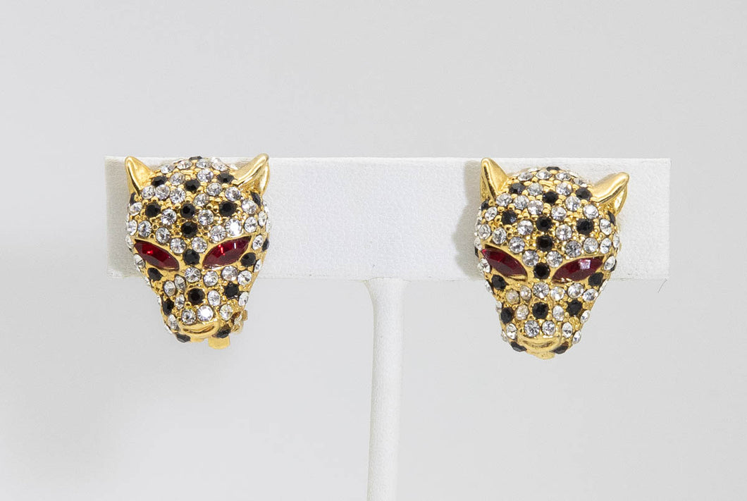 Red Eyed Leopard Rhinestone Earrings - JD10960