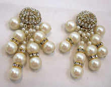 Load image into Gallery viewer, Vintage Signed DeMario Faux Pearls &amp; Crystal Drop Earrings