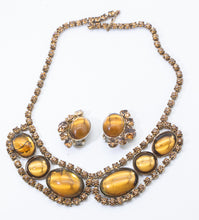 Load image into Gallery viewer, Vintage 1950s Amber Colored Rhinestone Necklace &amp; Clip Earrings Set  - JD11224