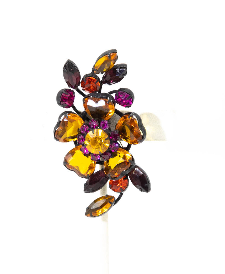 Vintage Amber & Magenta Floral Brooch - JD11108
