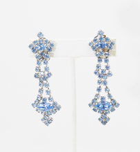 Load image into Gallery viewer, Vintage Blue Rhinestone Dangle Clip Earrings  - JD11079