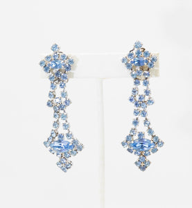 Vintage Blue Rhinestone Dangle Clip Earrings  - JD11079