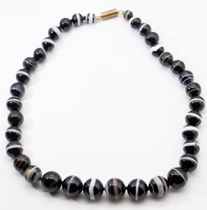 Vintage Black & White Banded Agate Necklace - JD11245 - SOLD OUT