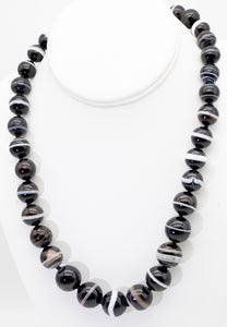 Vintage Black & White Banded Agate Necklace - JD11245 - SOLD OUT