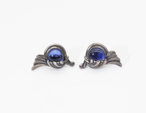 Vintage Mexican Sterling Silver and Blue Glass Stone Earrings  - JD11086