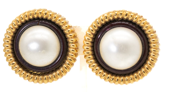 Signed Vintage Chanel Pearl Clamp Earrings  - JD11255