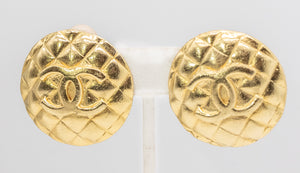 Signed Vintage Chanel Double C Quilted Clamp Earrings   - JD11254