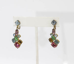 Vintage Signed Czech Multi Colored Stone Earrings  - JD11063