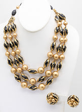 Load image into Gallery viewer, Signed Vintage Deauville Black &amp; Gold Beaded Necklace &amp; Earring Set - JD11237