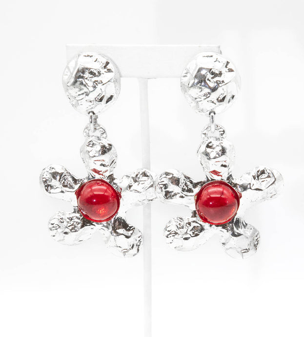 Vintage Signed French Edouard Rambaud Large Silver Tone Earrings - JD11115