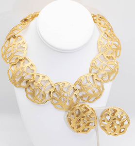 Vintage 50’s Faux Gold Disc Necklace and Earring Set - JD11140
