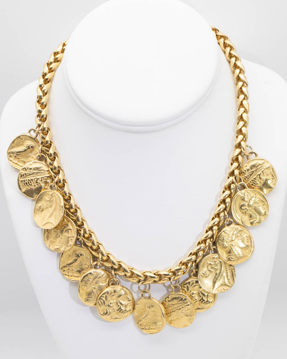 Vintage Well Made Faux Greek Coin Necklace - JD11139