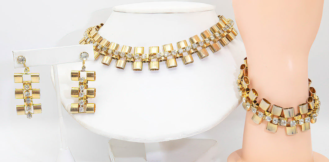 Vintage faux gold Necklace Bracelet and Earring Set  - JD11072