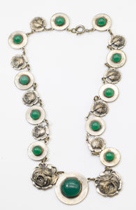 Vintage Faux Silver Necklace with Green Stones  - JD11288