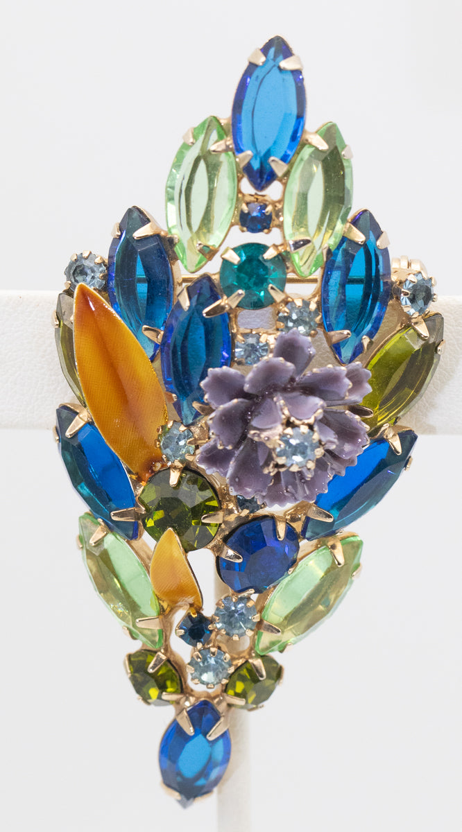 Vintage Signed Hattie Carnegie Multi-colored Rhinestone Brooch - JD11284