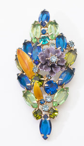 Vintage Signed Hattie Carnegie Multi-colored Rhinestone Brooch - JD11284