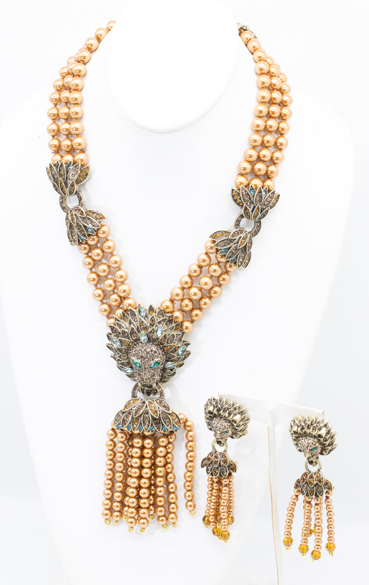 Vintage Signed Heidi Daus Lion Necklace and Earring Set