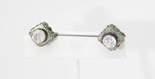 Load image into Gallery viewer, Vintage White and Green Rhinestone Jabot Pin  - JD11050
