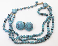 Load image into Gallery viewer, Rare Turquoise Glass Beaded 1930s Necklace and Earring Set - JD11234