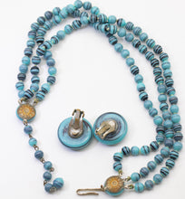 Load image into Gallery viewer, Rare Turquoise Glass Beaded 1930s Necklace and Earring Set - JD11234