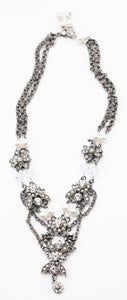 Vintage Kirks Folly Silver Toned Crystal Pearl Necklace - JD11283