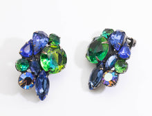 Load image into Gallery viewer, Vintage Signed Kramer Rhinestone Blue Green Clip Earrings - JD11137 - SOLD OUT