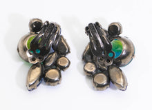 Load image into Gallery viewer, Vintage Signed Kramer Rhinestone Blue Green Clip Earrings - JD11137 - SOLD OUT