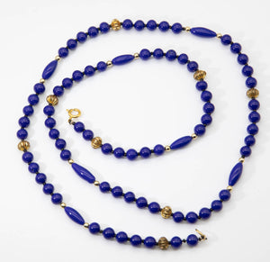 Vintage Long Blue Glass Bead Necklace  - JD11111