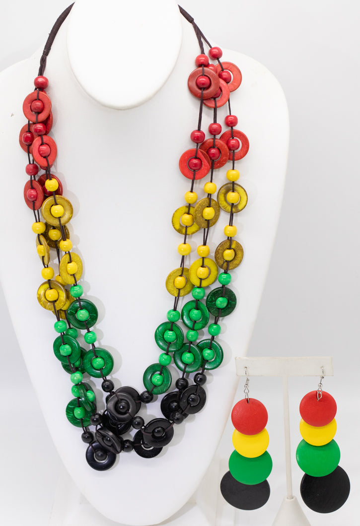 Vintage Wood Colorful Necklace Earring Set  - JD11270